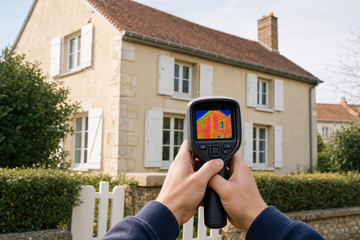 Façade d'une maison française inspectée à la caméra thermique lors d'un audit énergétique
