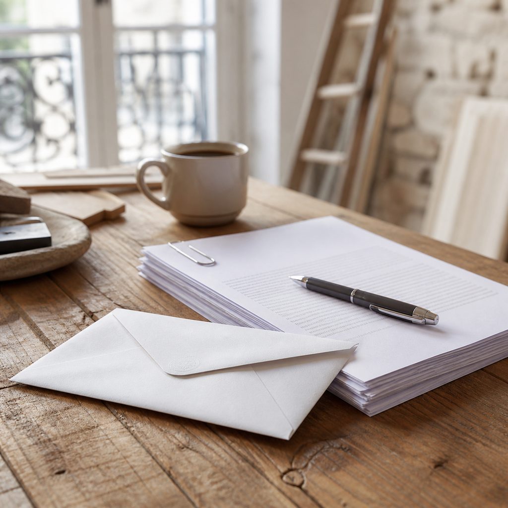 Lettre recommandée et documents de prêt préparés sur un bureau clair