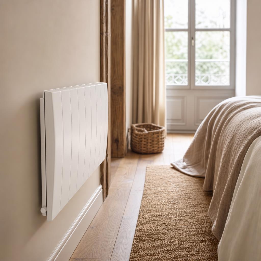 Radiateur à inertie mural dans une chambre chaleureuse